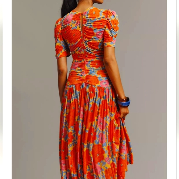 Farm Rio x Anthropologie Short-Sleeve V-Neck Ruched Midi Dress, Size XS - Picture 7 of 12